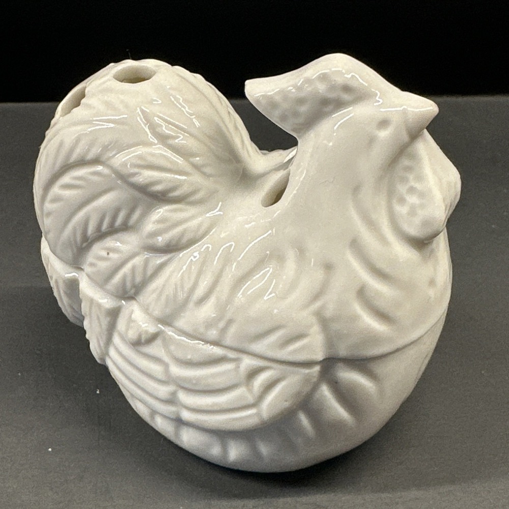 Ceramic Chicken Hen Rooster Cone Incense Burner Aromatherapy White Farm Cottage